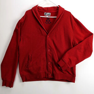 Men’s Cardigan 2XL Relaxed Fit Cotton Shawl Collar Button Front Red | XRAY